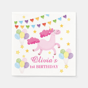 Serviette En Papier Whimsical Girls first mignon rose Unicorn Annivers