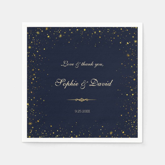 Serviette En Papier Whimsical Gold Starry Mariage de nuit (Devant)
