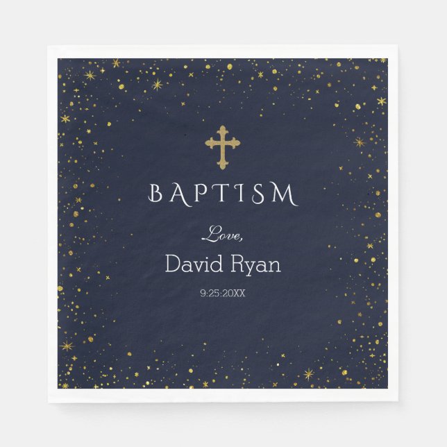 Serviette En Papier Whimsical Gold Starry Night Boy Baptême (Devant)