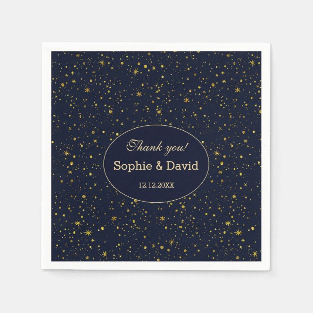 Serviette En Papier Whimsical Gold Starry Night Mariage bleu marine (Devant)