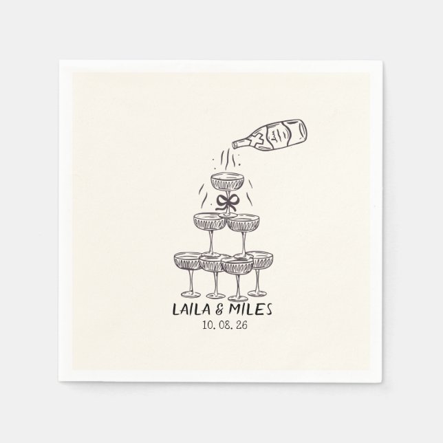 Serviette En Papier Whimsical hand drawn Champagne tower wedding (Devant)