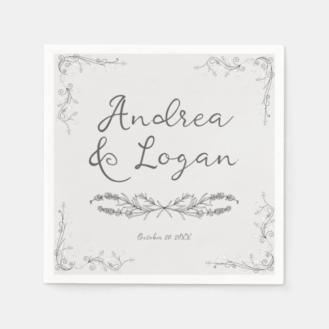 Serviette En Papier Whimsical Hand Drawn Wedding  (Devant)