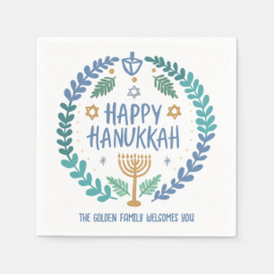 Serviette En Papier Whimsical Hanoukka Holiday Menorah Dreidel Custom