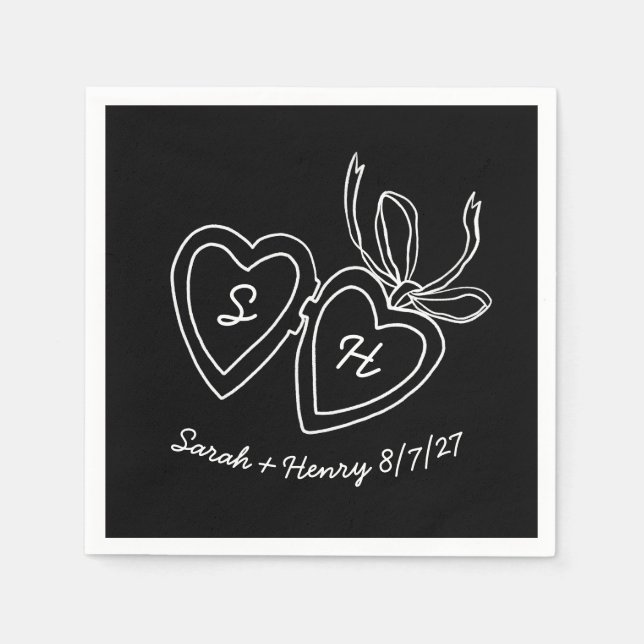 Serviette En Papier Whimsical Heart Locket Doodle Sketch Modern CUSTOM (Devant)