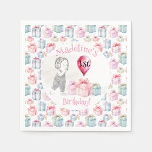 Serviette En Papier Whimsical mignonne fille 1er anniversaire Balloon