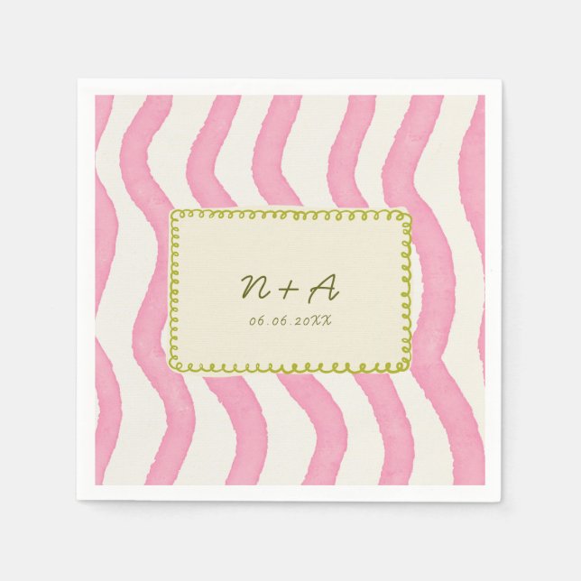 Serviette En Papier Whimsical moderne rose et Mariage vert (Devant)