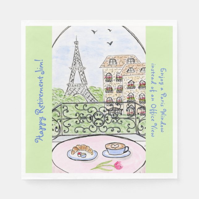 Serviette En Papier Whimsical Paris Eiffel Tower RETIREMENT Name (Devant)
