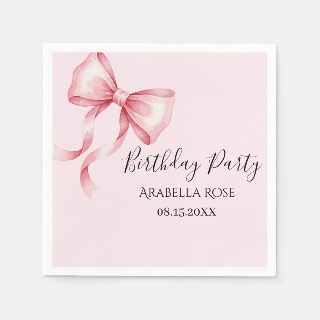 Serviette En Papier Whimsical Pink Bow Birthday Party (Devant)