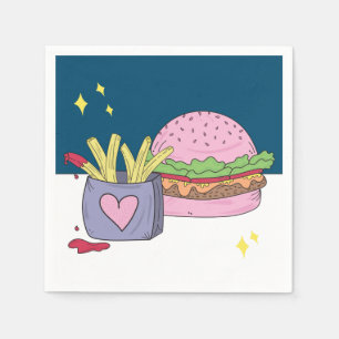 Serviette En Papier Whimsical Pink Burger et Fries fête d'anniversaire