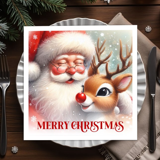 Serviette En Papier Whimsical Santa Rudolph Christmas Napkins Party (Whimsical Santa Rudolph Christmas Napkins for Parties)