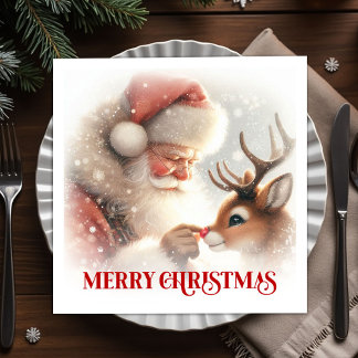 Serviette En Papier Whimsical Santa Rudolph Xmas Dinner Napkins