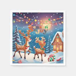 Serviette En Papier Whimsical Season of Joy Reindeer Colourful Festive