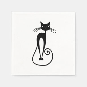 Serviette En Papier Whimsical Skinny Chat noir