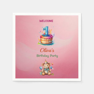 Serviette En Papier Whimsical Teddy Bear 1er Anniversaire Papier Napki