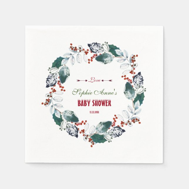Serviette En Papier Whimsical Winter Holy Berries Wreath Baby shower (Devant)