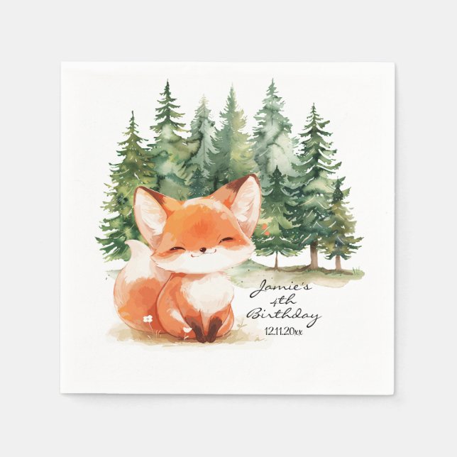 Serviette En Papier Whimsical Woodland Baby Fox 4e anniversaire (Devant)