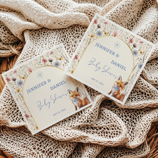 Serviette En Papier Whimsland Fox Dusty Baby shower bleu (Créateur téléchargé)
