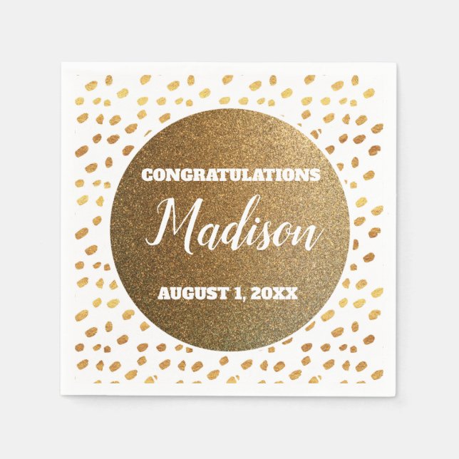 Serviette En Papier White and Gold Confetti College Trunk Party Grad (Devant)