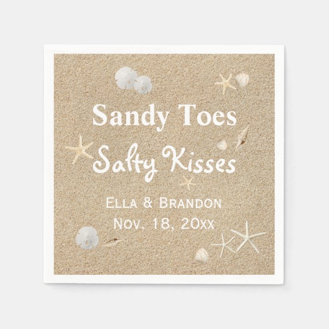 Serviette En Papier White Beach Sandy Toes Salty Baisers Mariage Napki (Devant)