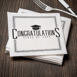 Serviette En Papier White & Black Félicitations Classe De Diplôme