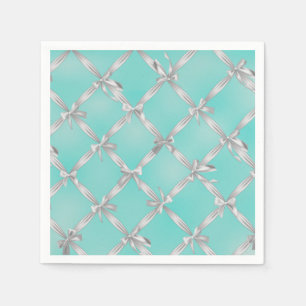 Serviette En Papier White Bows Turquoise Robin's Egg Blue Bridal Party