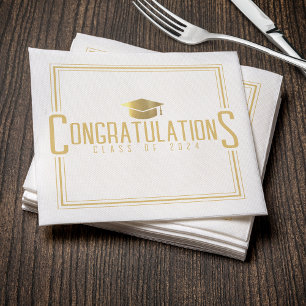 Serviette En Papier White & Gold Félicitations Classe De Graduation