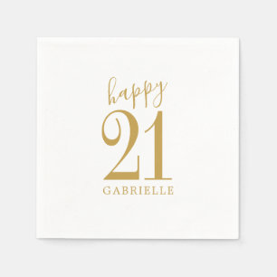 Serviette En Papier White Gold Simple Joyeux Nom d'âge personnalisé 