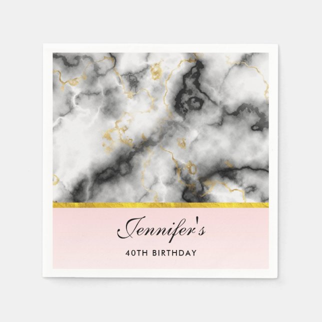 Serviette En Papier White Gray Marble with Gold Ribbon (Devant)