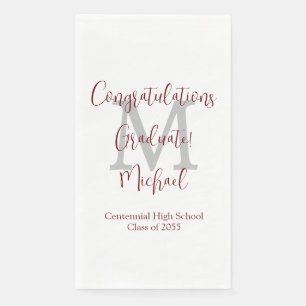 Serviette En Papier White Grey Burgundy Monogrammed Graduation Party