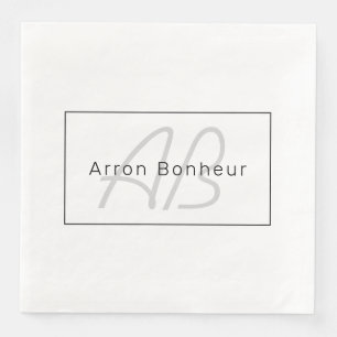 Serviette En Papier White Grey et Black   Cool Name & Monogram