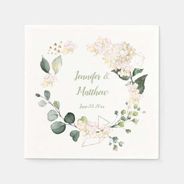 Serviette En Papier White Peonies Rose Mariage de couronne géométrique (Devant)