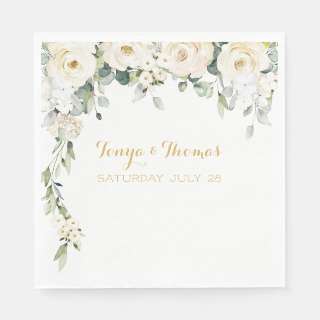 Serviette En Papier White Peony Epiphany Mariage Luncheon Napkins (Devant)