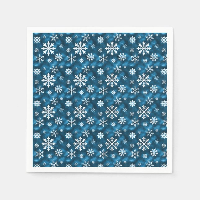 Serviette En Papier White Pretty Snowflakes On Winter Blue Background (Devant)