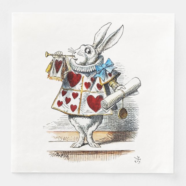Serviette En Papier White Rabbit Alice Wonderland Hearts (Devant)