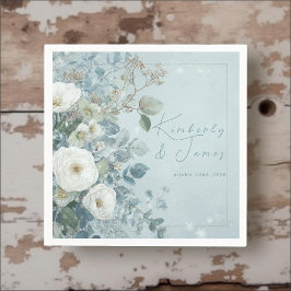 Serviette En Papier White Roses Hellebores Silver Eucalyptus Wedding