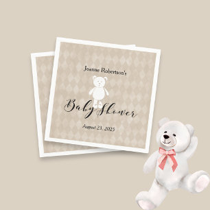 Serviette En Papier White Teddy Bear Baby shower moderne Jacquard Ta