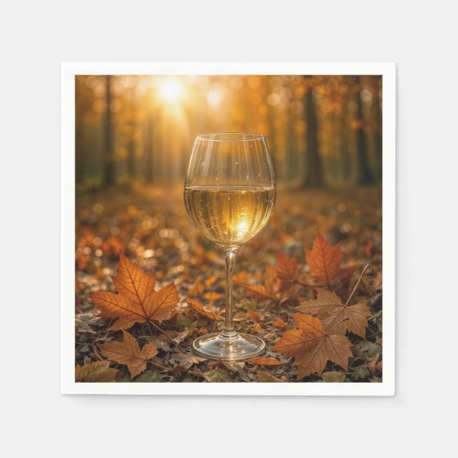 Serviette En Papier White Wine Glass In Autumn Maple Leaves (Devant)