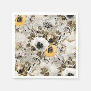 Serviette En Papier White, yellow anemones on a gray-brown background.
