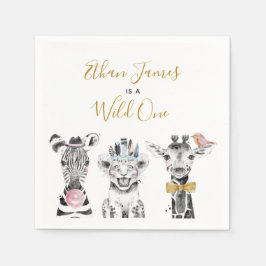 Serviette En Papier Wild One Animal Safari Noir Blanc Or Anniversaire