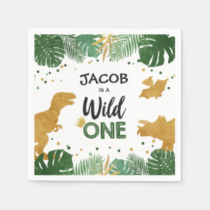 Serviette En Papier Wild One Gold Dinosaur Garçon Anniversaire Safari