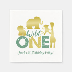 Serviette En Papier Wild One Gold Safari Animaux 1er anniversaire