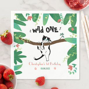 Serviette En Papier Wild One Greenery Safari Kitty Chat 1er anniversai