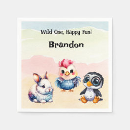 Serviette En Papier Wild One Happy Fun Woodland Animaux Aquarelle