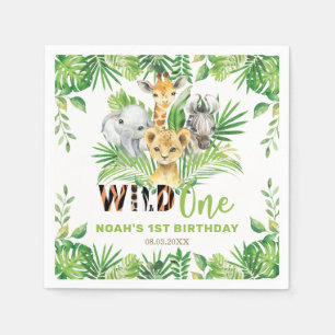 Serviette En Papier Wild One Jungle Animaux Verdure 1er anniversaire