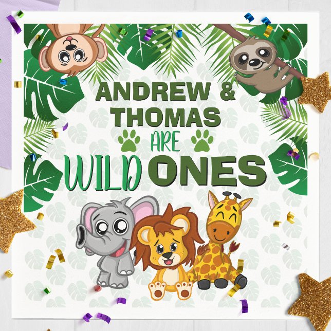 Serviette En Papier Wild One Jungle Safari Animal Twins Premier annive (Créateur téléchargé)