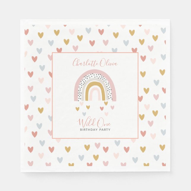 Serviette En Papier Wild One Muted Rainbow Girl's 1st Birthday Party (Devant)