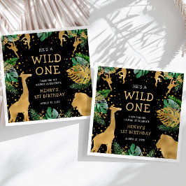 Serviette En Papier Wild One Safari 1ère fête d'anniversaire Vert noir