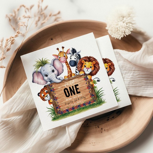 Serviette En Papier Wild One Safari Animaux Baby shower garçon (Créateur téléchargé)
