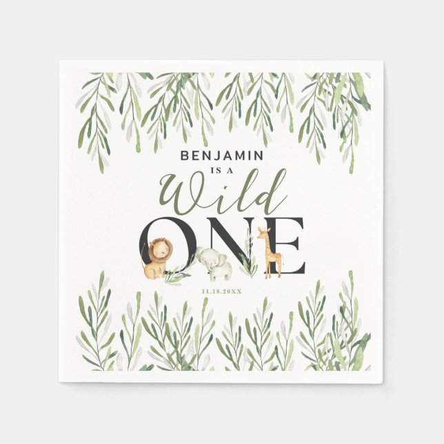 Serviette En Papier Wild One Safari Animaux Garçon 1er fête d'annivers (Devant)
