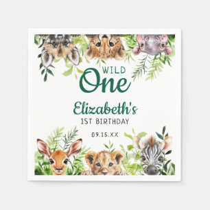 Serviette En Papier Wild One Watercolor Safari Animaux 1er anniversair